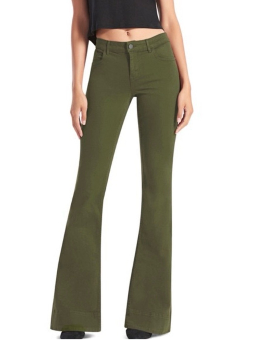 Alice + Olivia Dark Green Low Rise Bell Bottom Pants Size 25 Pockets